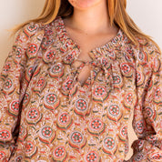 COTTON BLOCK PRINT BLOUSE - TAUPE