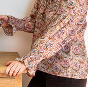 COTTON BLOCK PRINT BLOUSE - TAUPE
