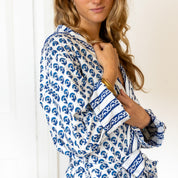 COTTON HOODED ROBE - BLUE FLOWER