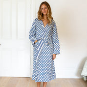 COTTON HOODED ROBE - BLUE FLOWER