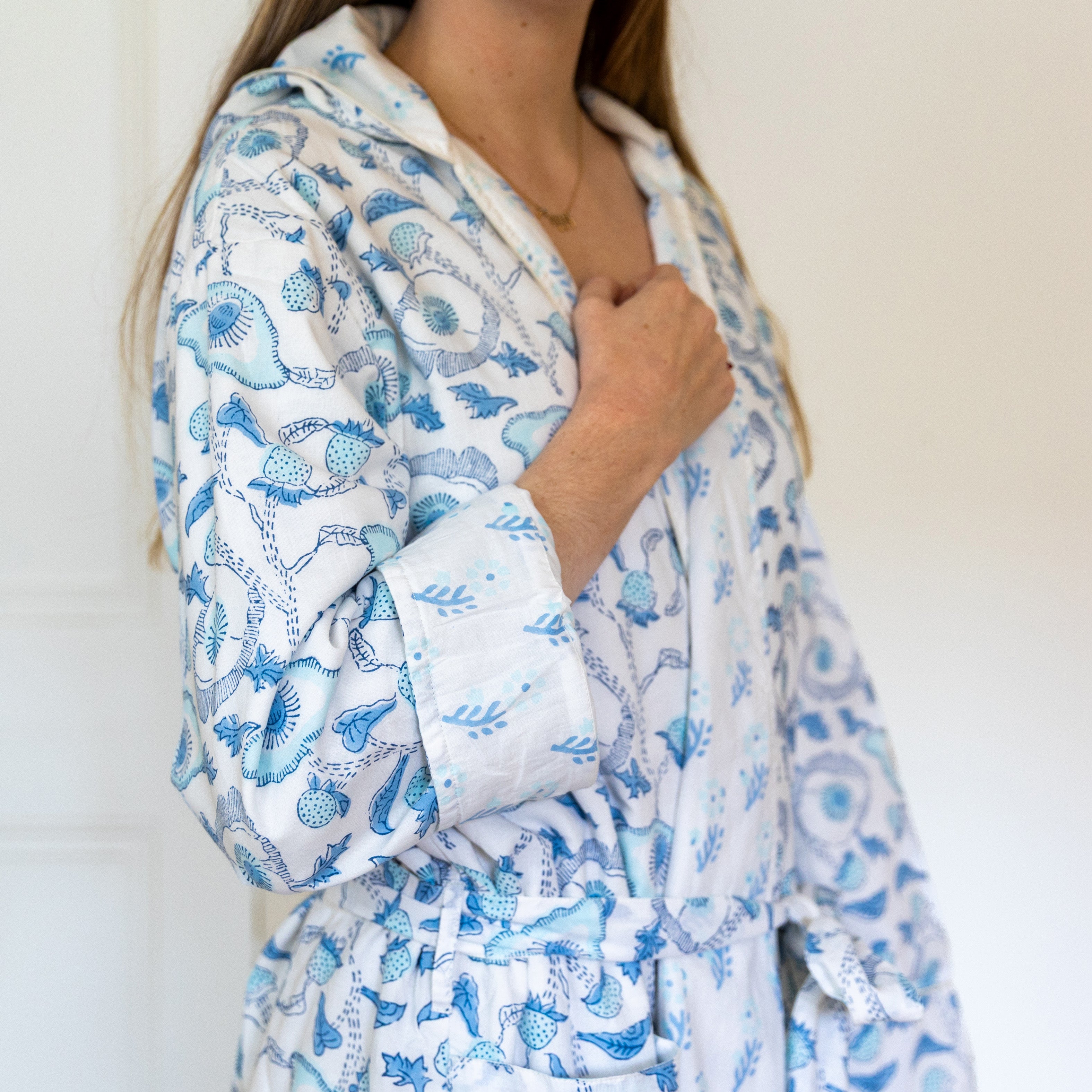COTTON HOODED ROBE - BLUE BUTTERCUP