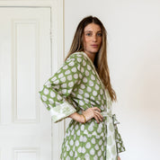 COTTON HOODED ROBE - GREEN LEAF
