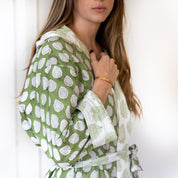 COTTON HOODED ROBE - GREEN LEAF
