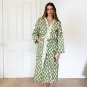 COTTON HOODED ROBE - GREEN LEAF