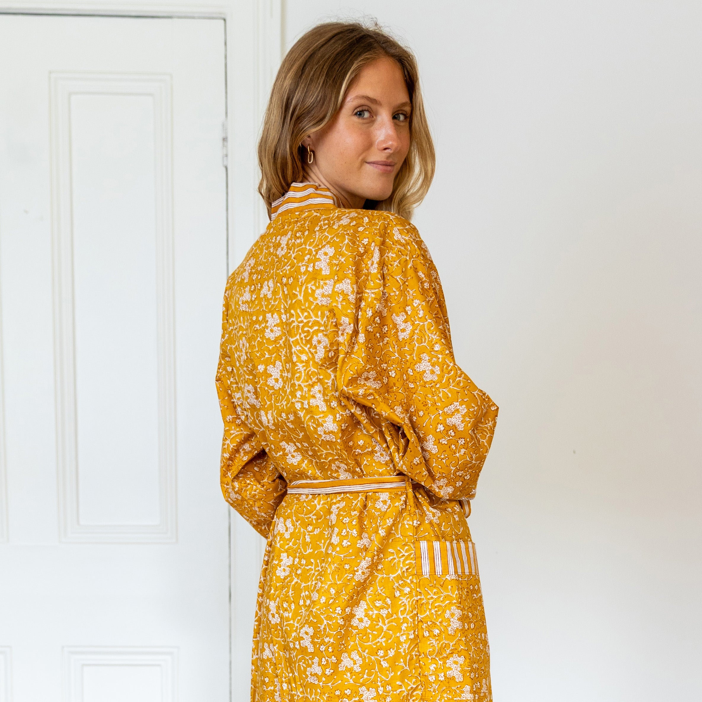COTTON BLOCK PRINT KIMONO - TURMERIC
