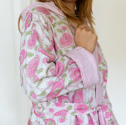 COTTON HOODED ROBE - PINK BUTTERCUP