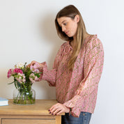 COTTON BLOCK PRINT BLOUSE - PINK AND GREEN