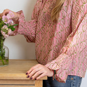 COTTON BLOCK PRINT BLOUSE - PINK AND GREEN