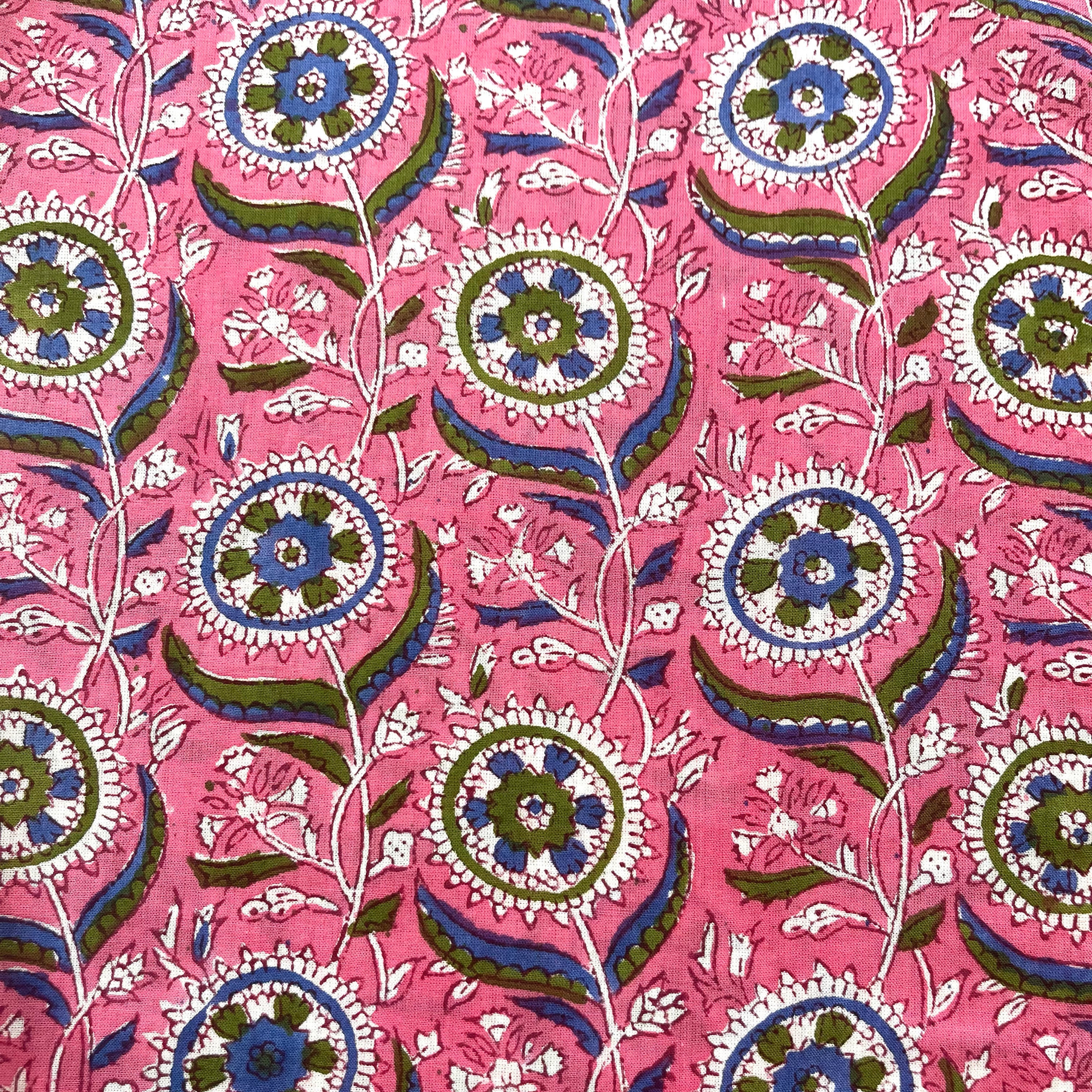COTTON BLOCK PRINT BLOUSE - ROSE AND BLUE