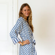 COTTON HOODED ROBE - BLUE FLOWER