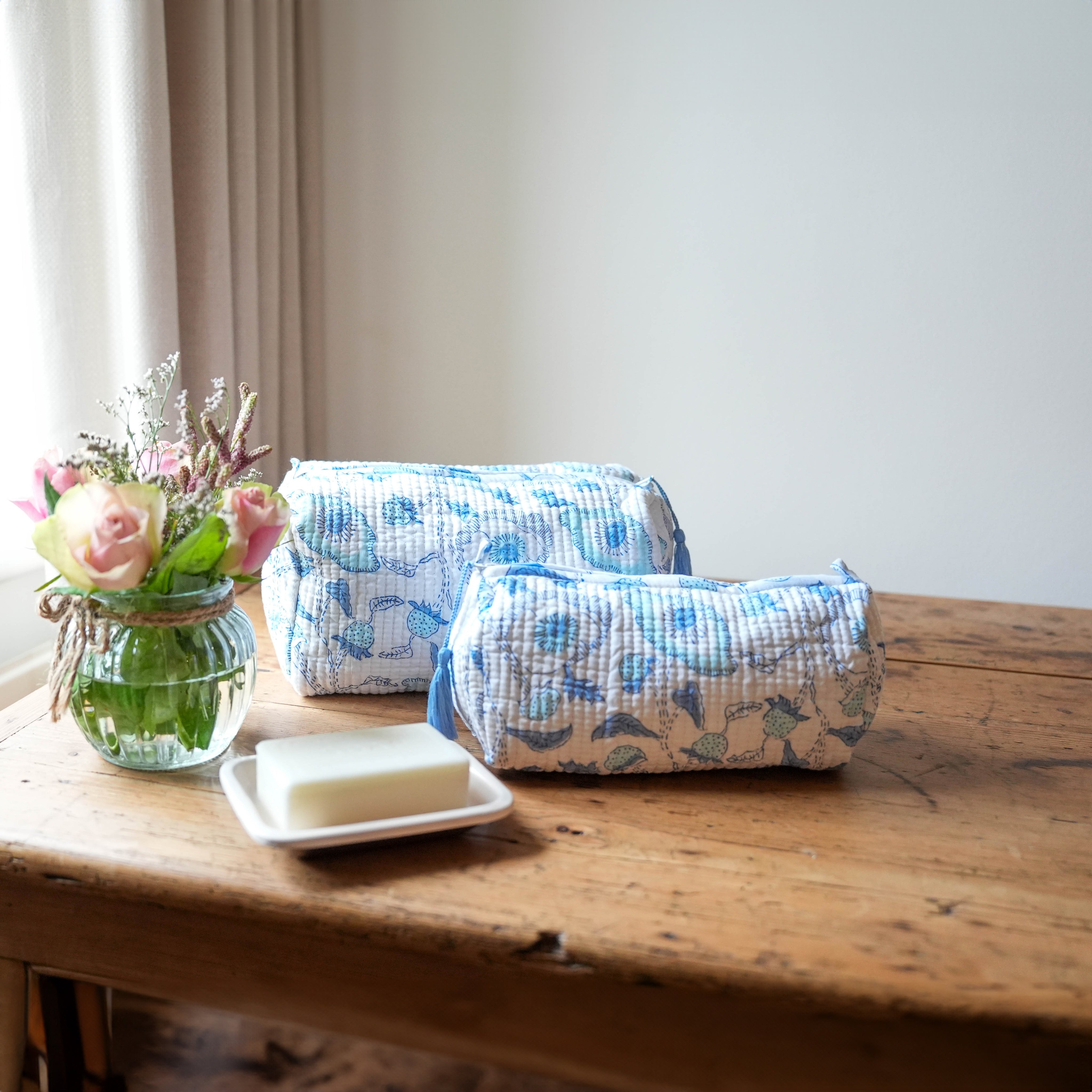 COTTON WASH BAG - BLUE BUTTERCUP