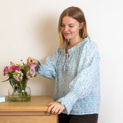 COTTON BLOCK PRINT BLOUSE - POWDER BLUE