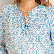 COTTON BLOCK PRINT BLOUSE - POWDER BLUE