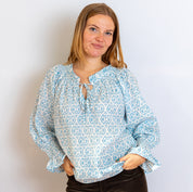 COTTON BLOCK PRINT BLOUSE - POWDER BLUE