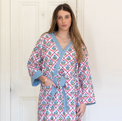 HOODED ROBE - BLUE TRELLIS