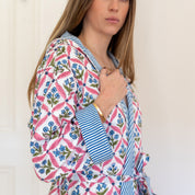 HOODED ROBE - BLUE TRELLIS
