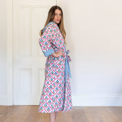 HOODED ROBE - BLUE TRELLIS