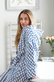 COTTON HOODED ROBE - BLUE FLOWER