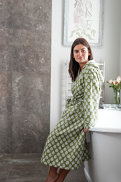 COTTON HOODED ROBE - GREEN LEAF