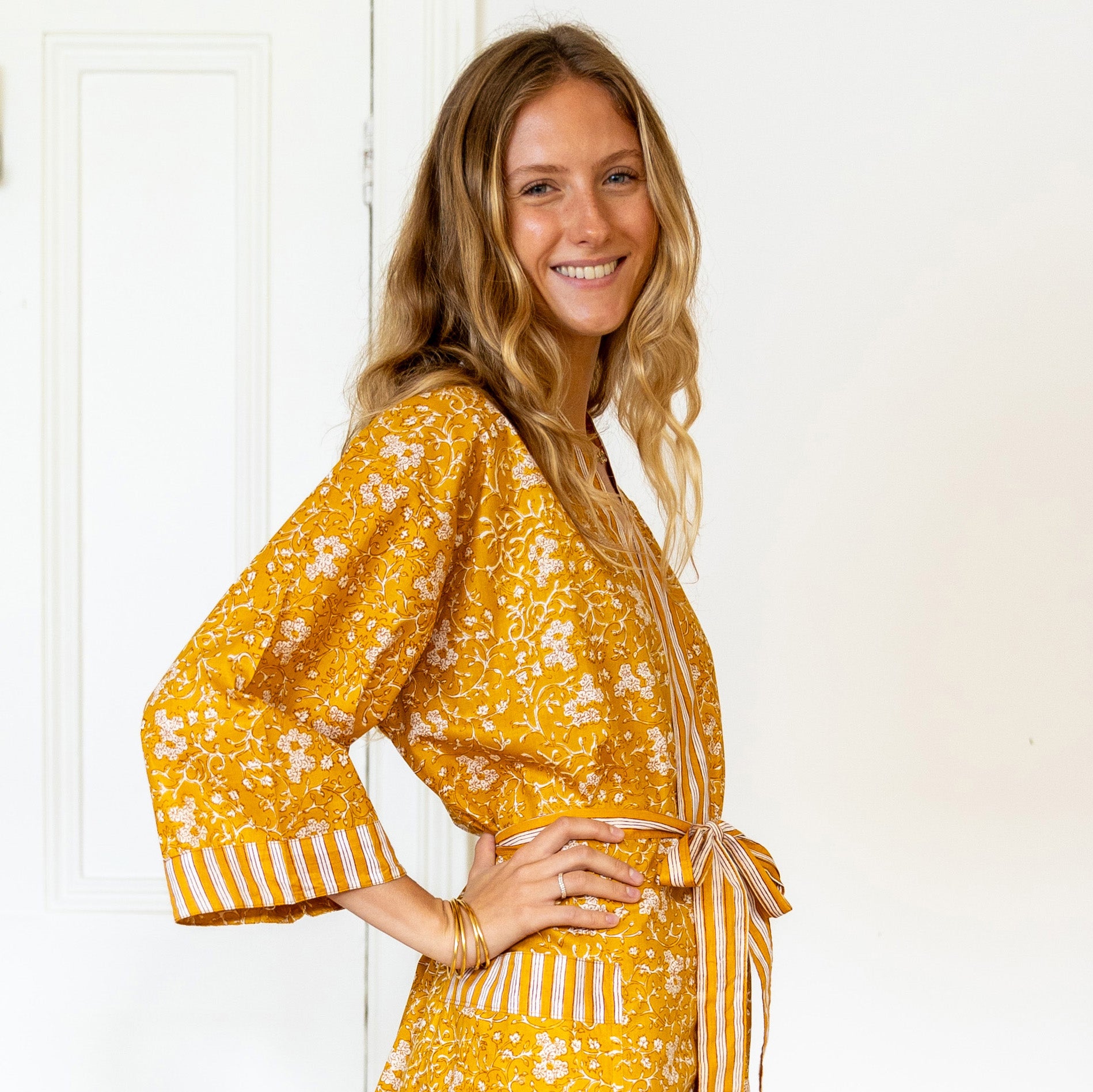 COTTON BLOCK PRINT KIMONO - TURMERIC
