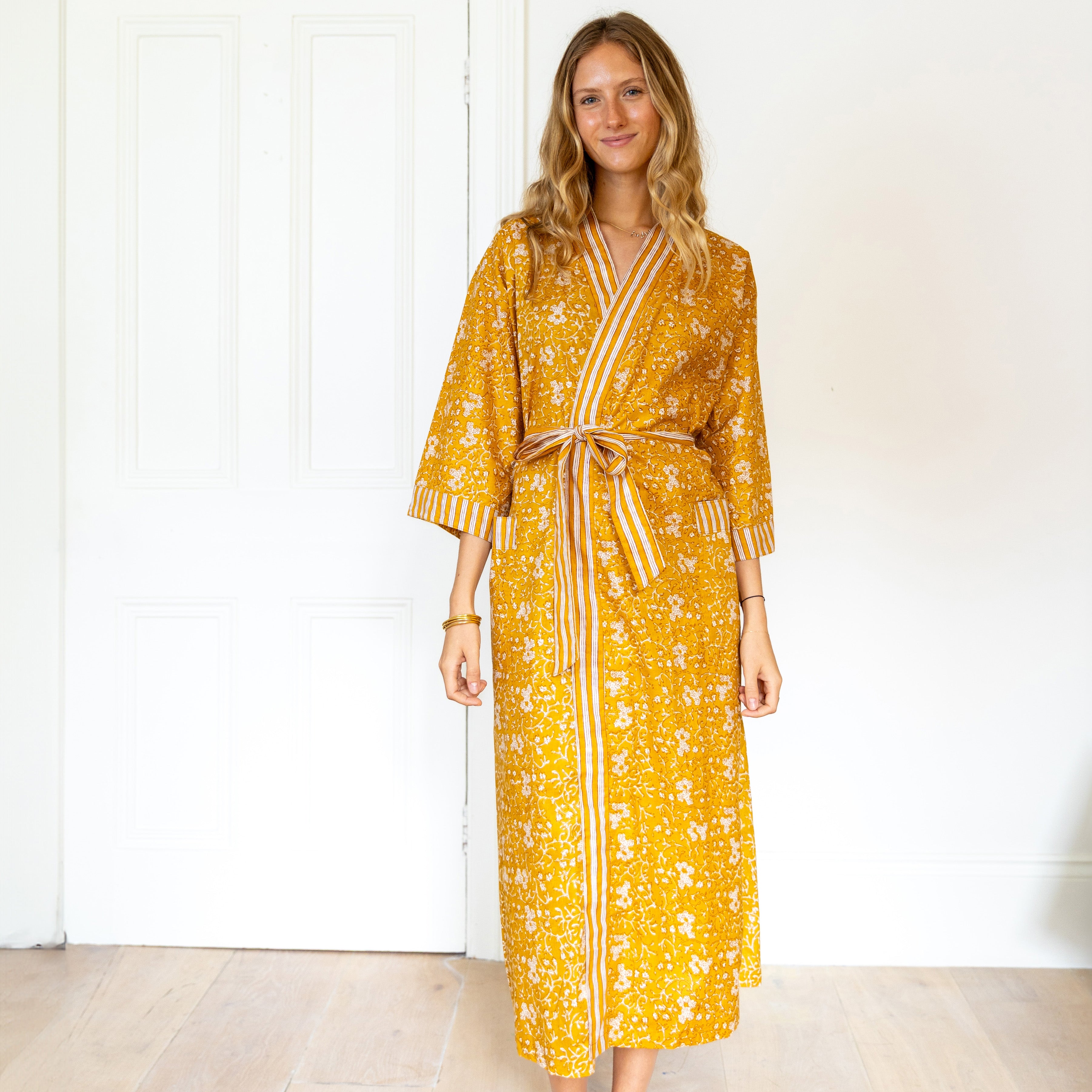 COTTON BLOCK PRINT KIMONO - TURMERIC
