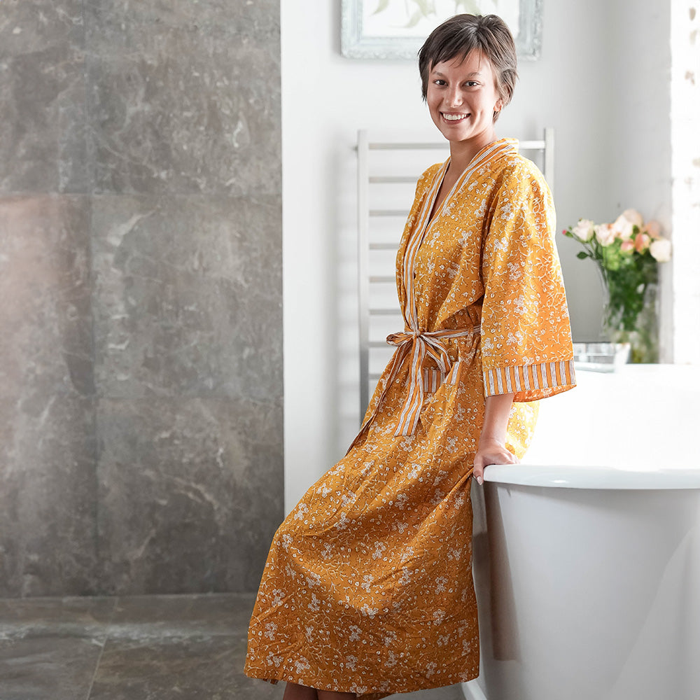 COTTON BLOCK PRINT KIMONO - TURMERIC