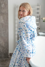 COTTON HOODED ROBE - BLUE BUTTERCUP