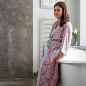 COTTON BLOCK PRINT KIMONO - ROSE AND POWDER BLUE
