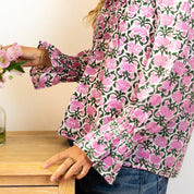 COTTON BLOCK PRINT BLOUSE - PINK LOTUS