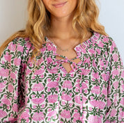 COTTON BLOCK PRINT BLOUSE - PINK LOTUS
