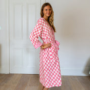 COTTON HOODED ROBE - PINK LEAF