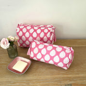 COTTON WASH BAGS - PINK LEAF