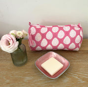 COTTON WASH BAGS - PINK LEAF