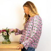 COTTON BLOCK PRINT BLOUSE - PINK LOTUS
