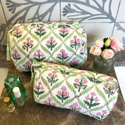 COTTON WASH BAG - PINK TRELLIS