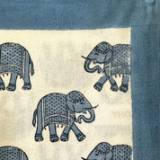 HAND BLOCKED TEA TOWEL - BLUE ELEPHANT