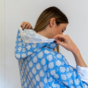 COTTON HOODED ROBE - BLUE LEAF
