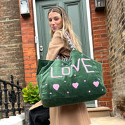 VELVET LOVE BAG- FOREST GREEN AND PINK