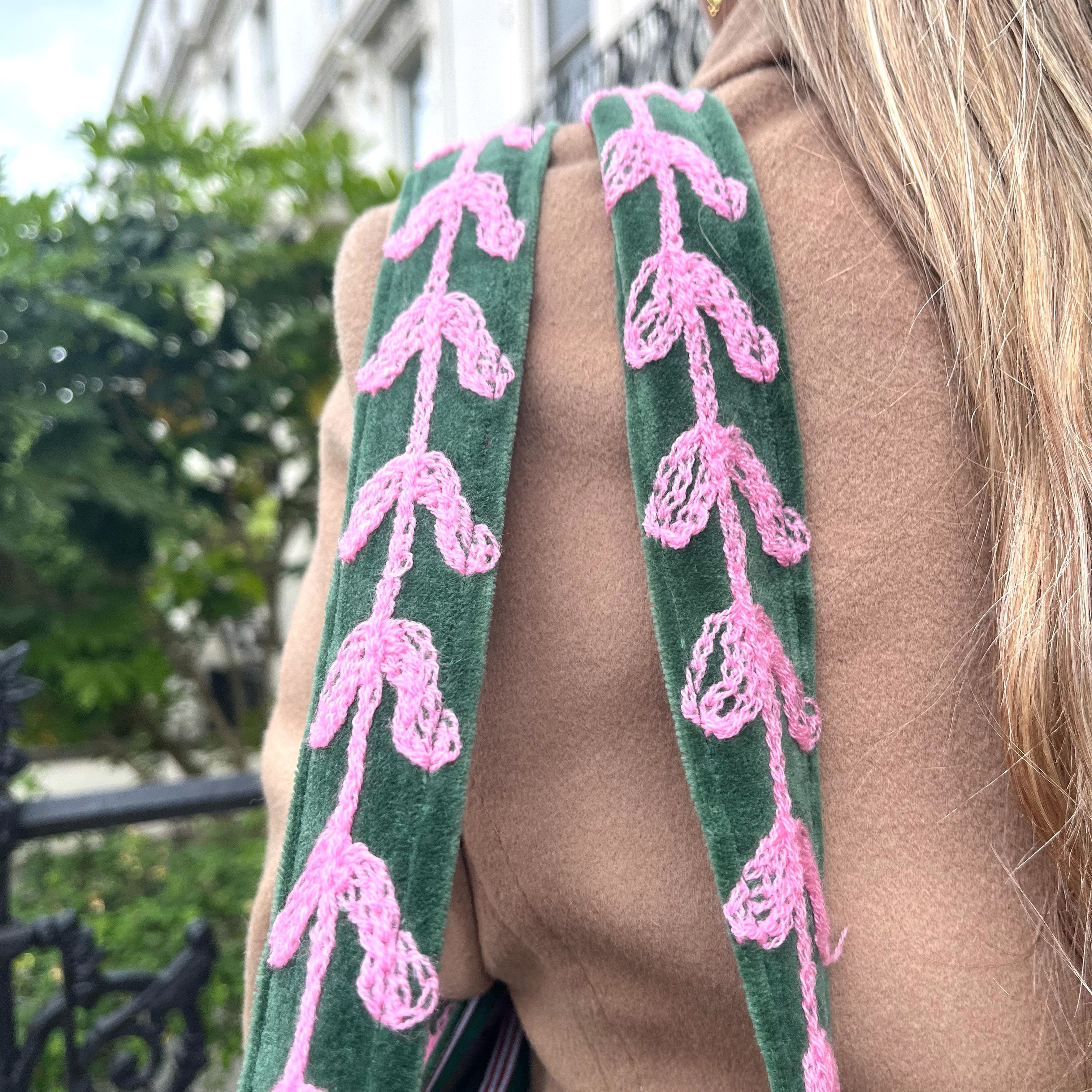 VELVET LOVE BAG- FOREST GREEN AND PINK