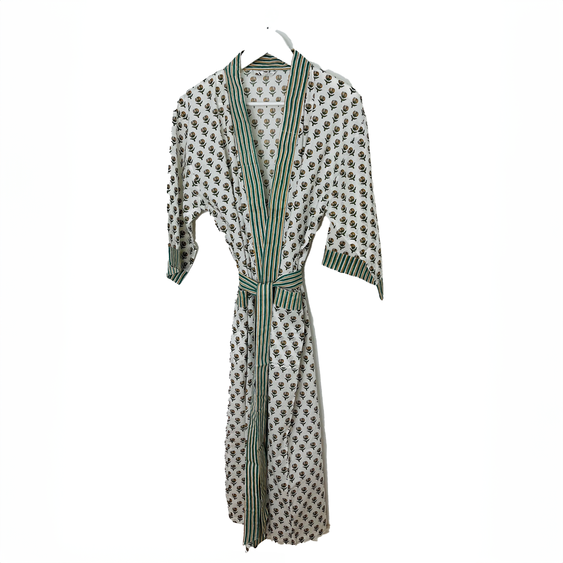 HAND  PRINTED ROBE - GREEN FLOWER