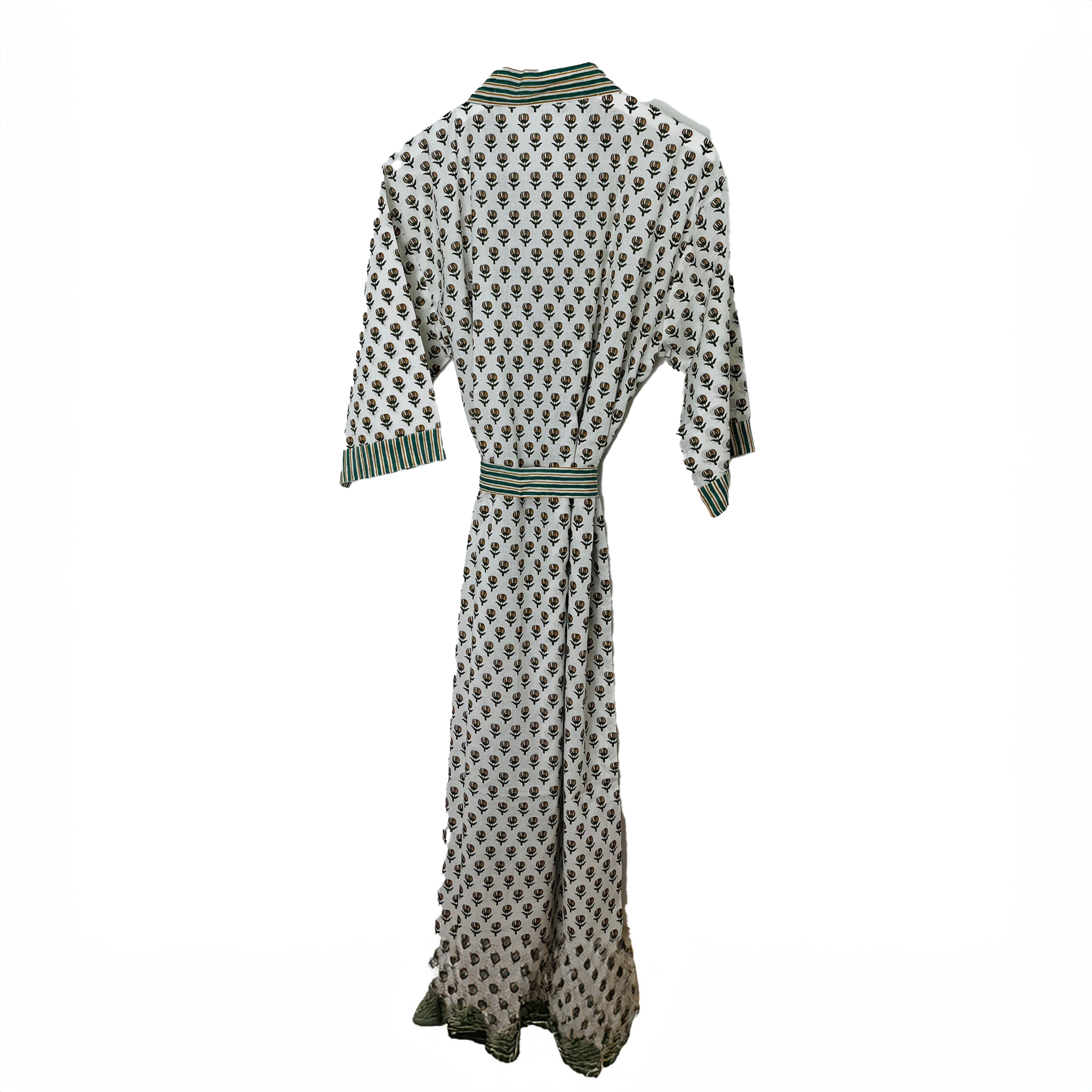 HAND  PRINTED ROBE - GREEN FLOWER