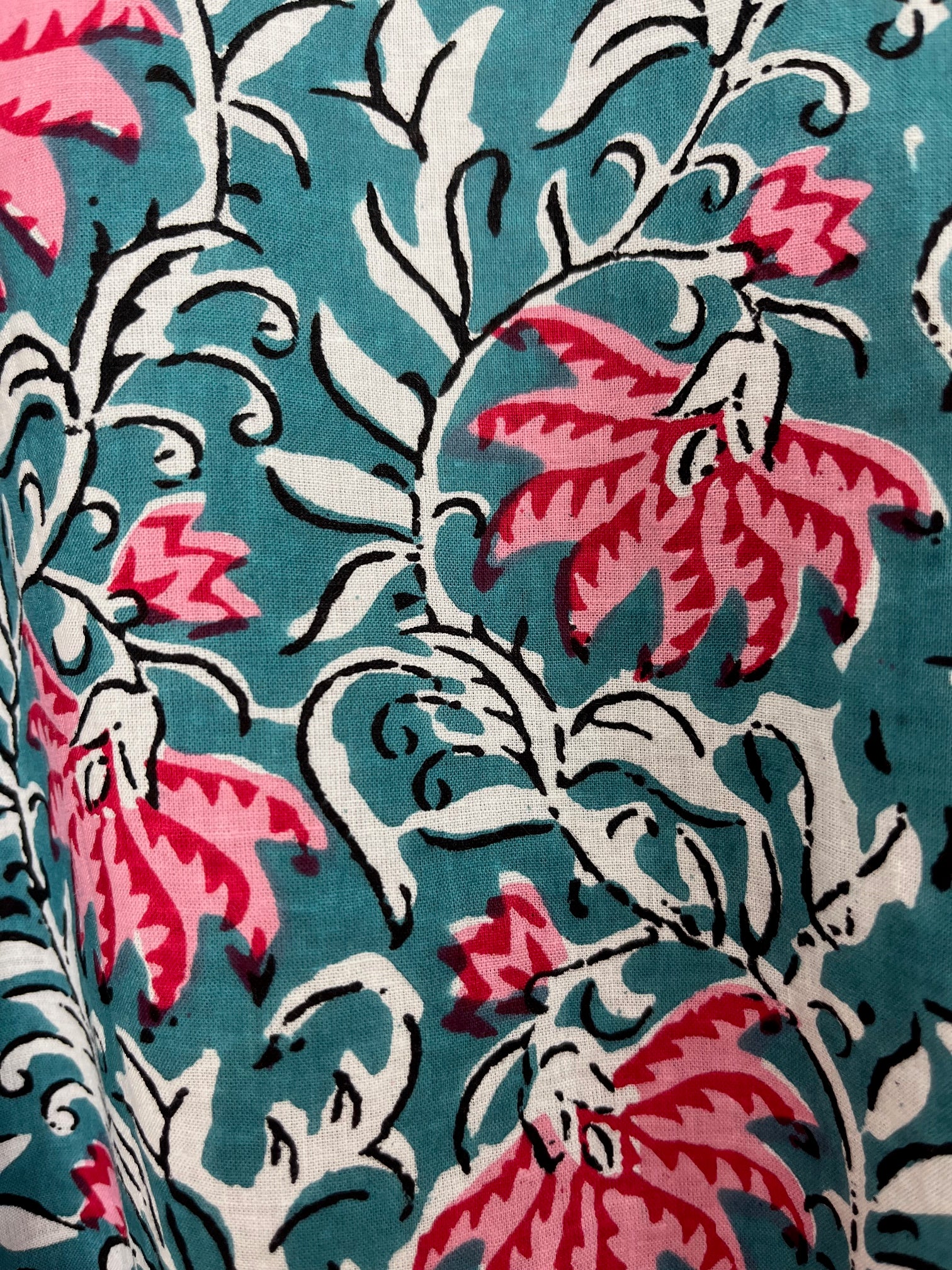 HAND PRINTED ROBE - PETROL BLUE / PINK