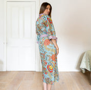 COTTON BLOCK PRINT KIMONO - PALE BLUE FLORAL