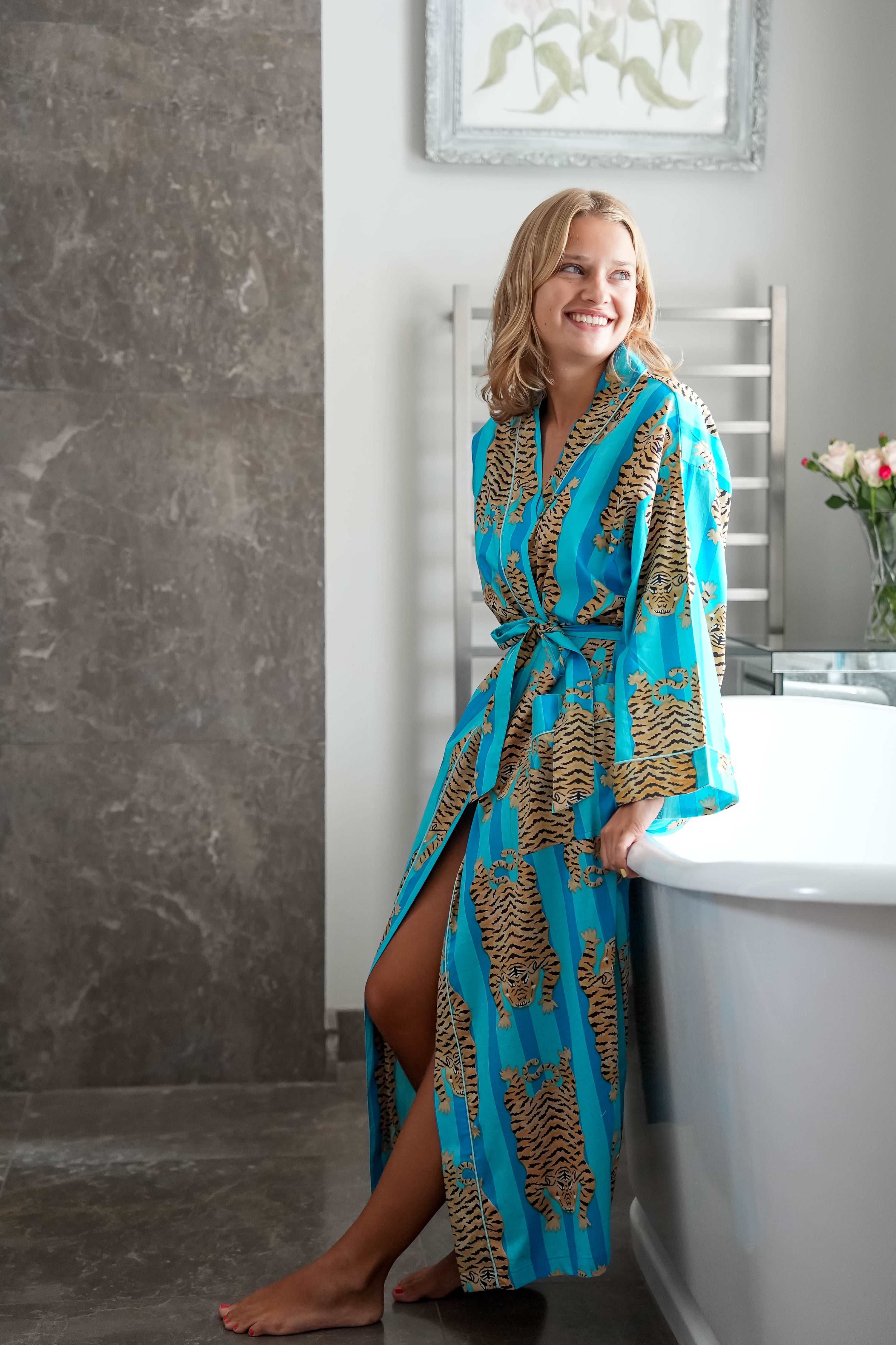 TIGER PRINT ROBE - TURQUOISE