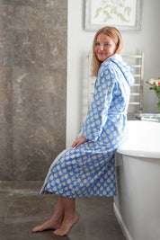 COTTON HOODED ROBE - BLUE LEAF