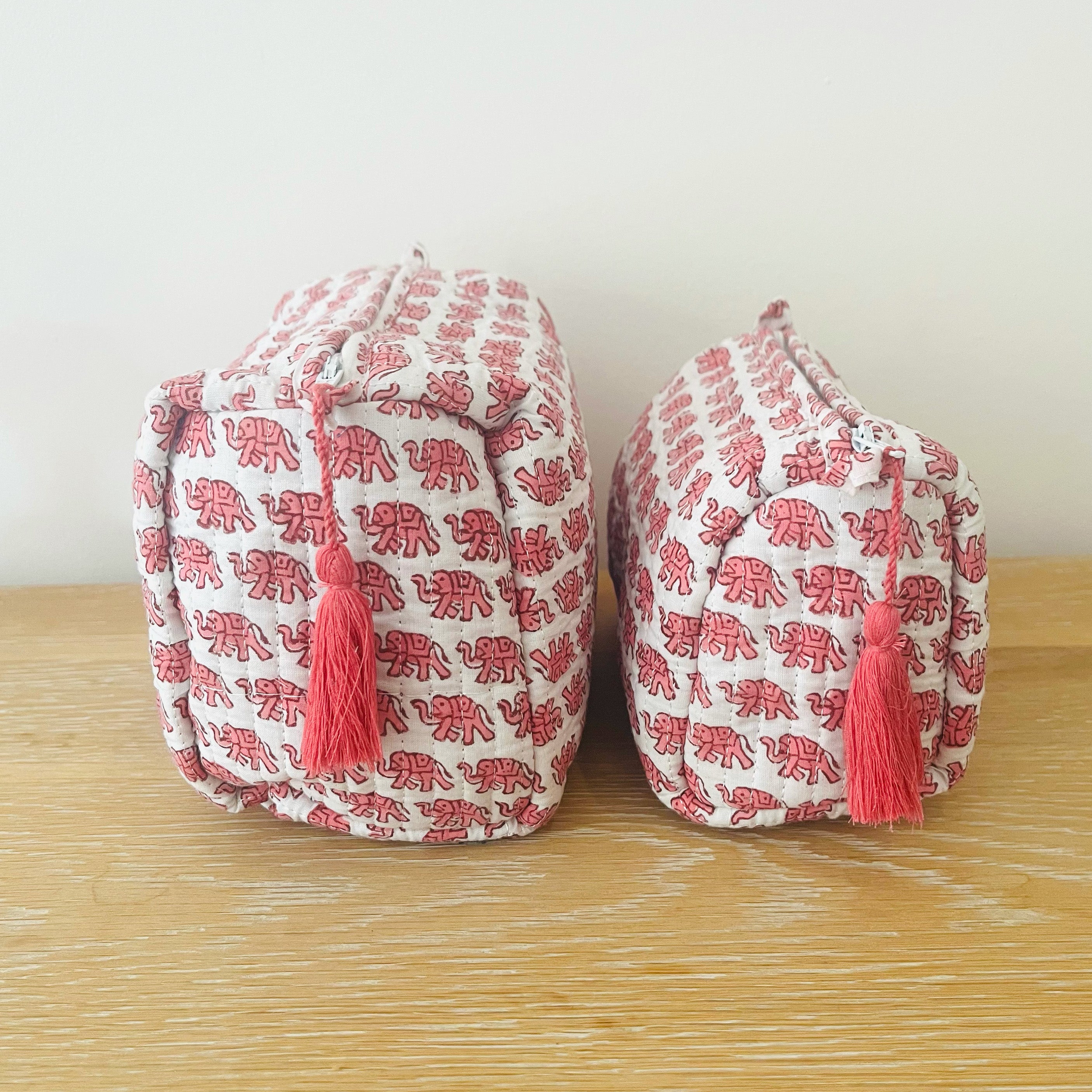 WASH BAG + MAKE UP POUCH SET - PINK ELEPHANT
