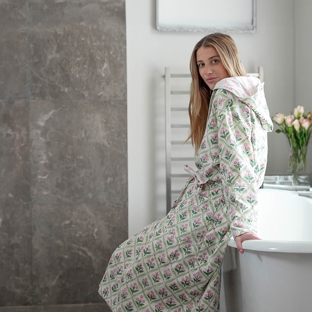 COTTON HOODED ROBE - PINK TRELLIS – NAMOONA