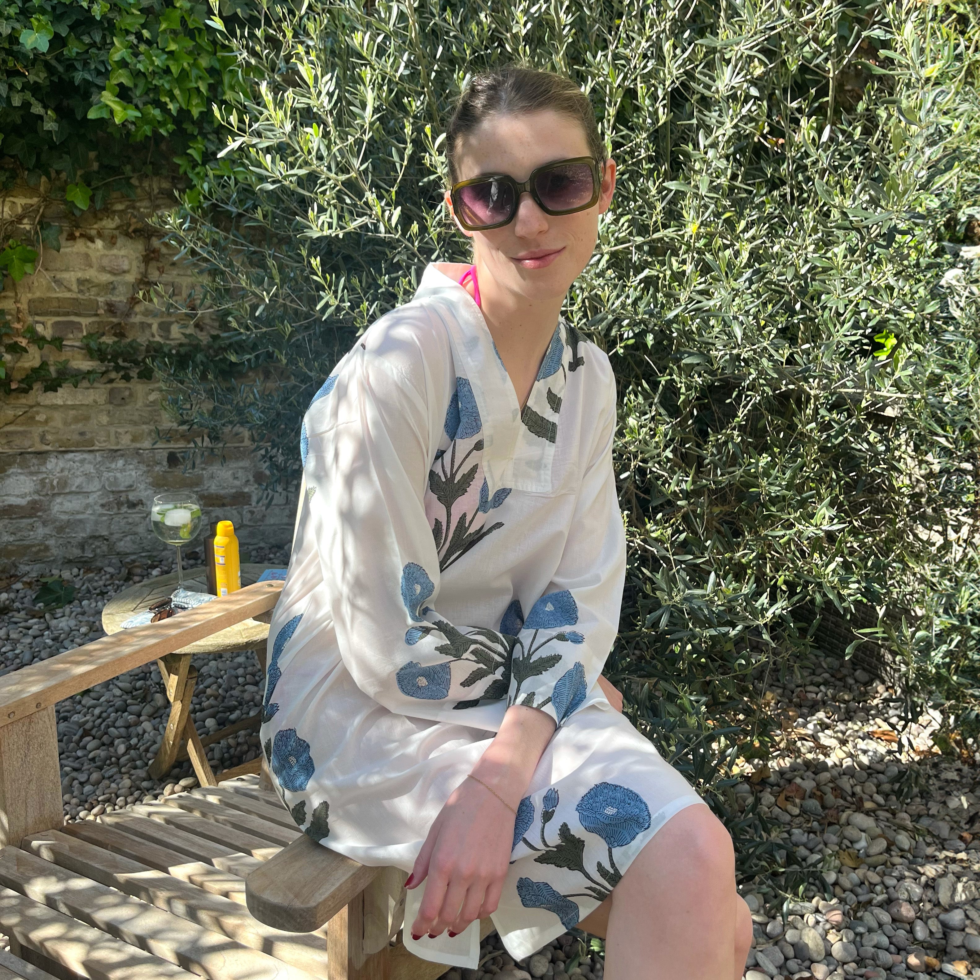 COTTON KAFTAN - POWDER BLUE