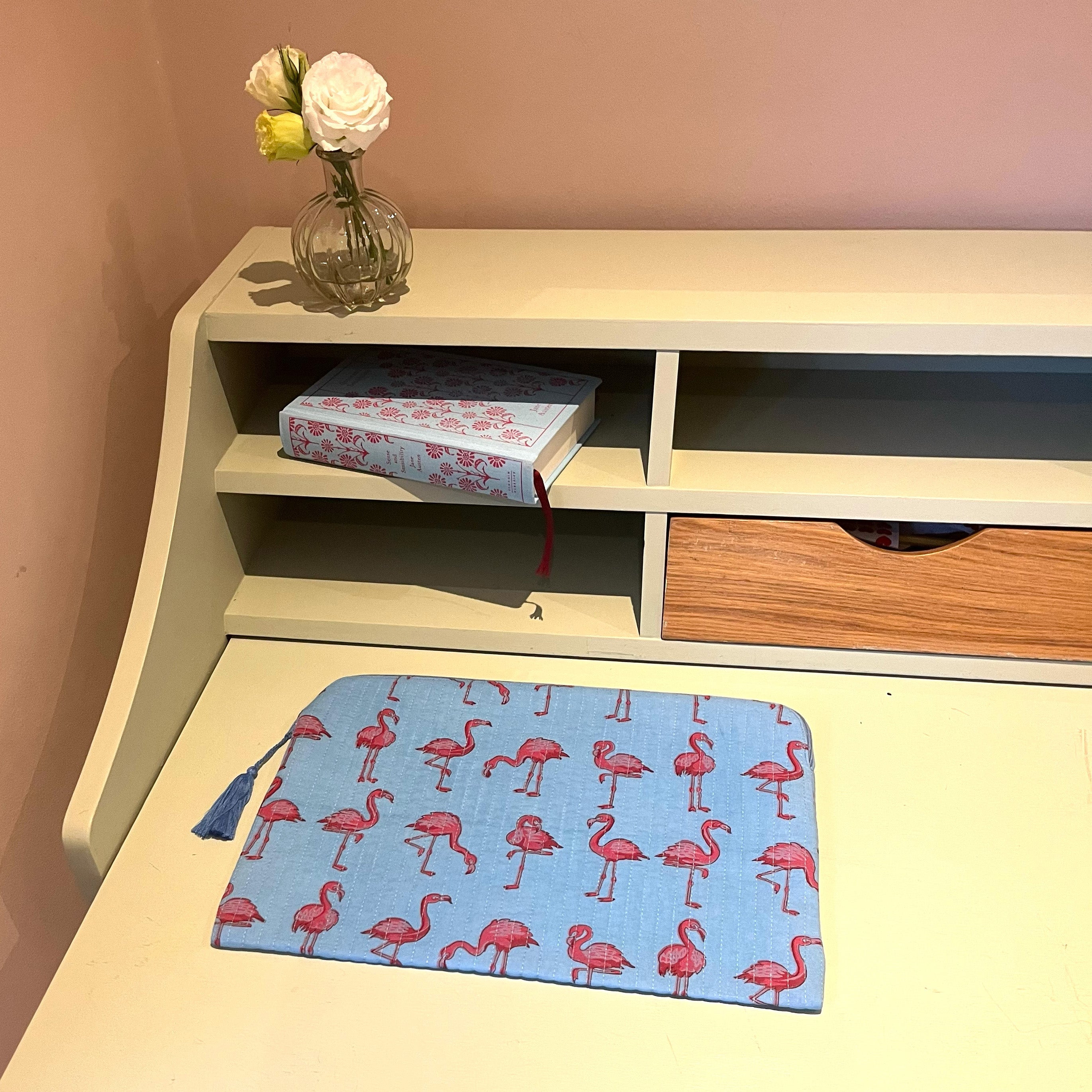 LAPTOP CASE - SKY BLUE AND PINK FLAMINGO