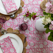 HAND BLOCK TABLECLOTH - ROSE PINK FLORAL